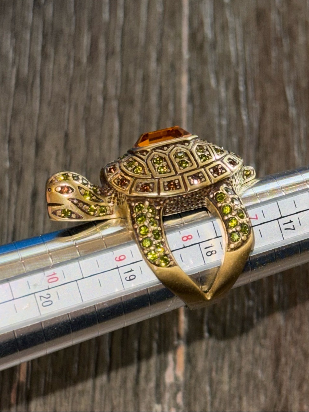 Heidi Daus Slow Poke Bronze Gemstone Turtle Ring Size 8 - Picture 7 of 7